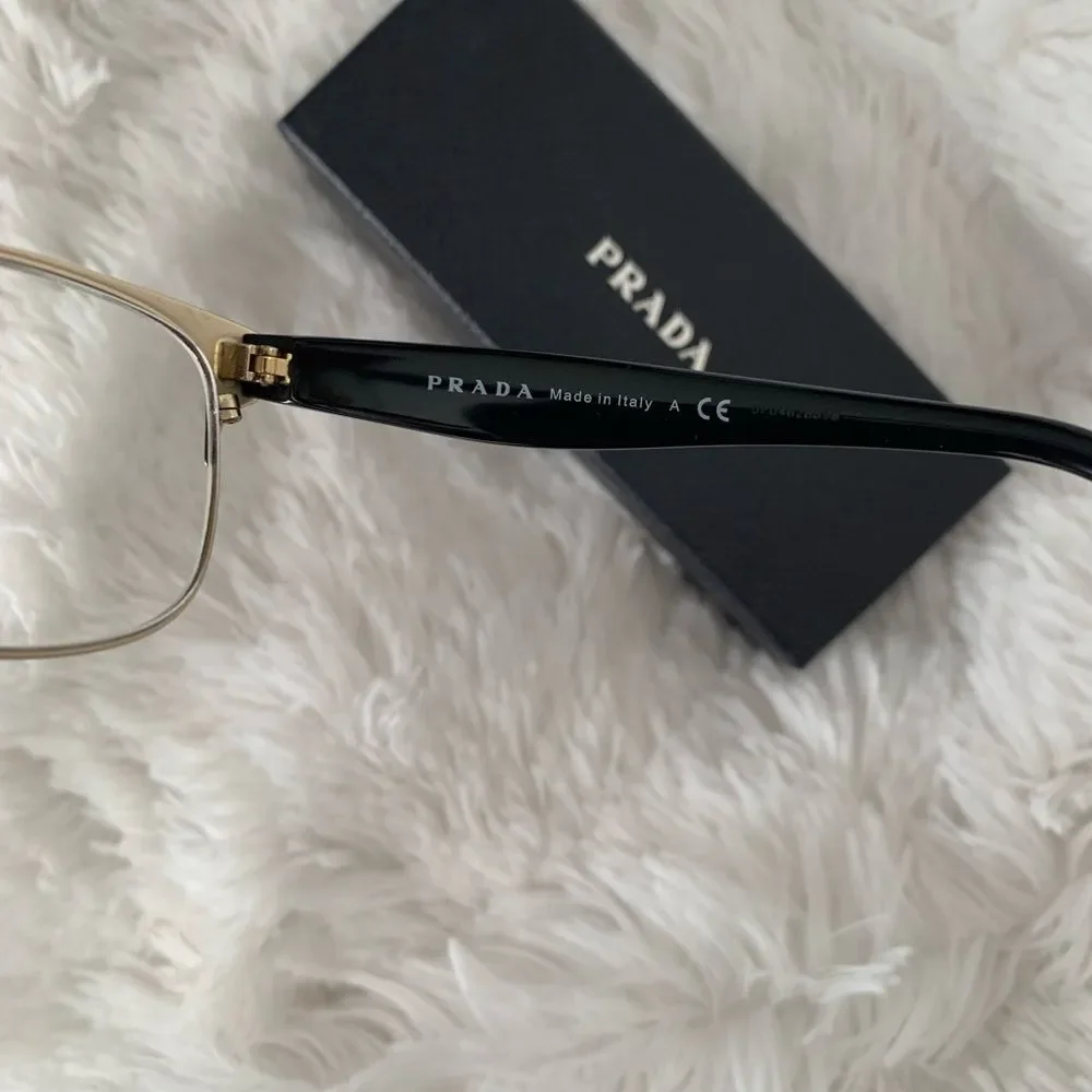 Prada Glasses Frames Black Gold Eyeglasses Case Cloth Box PR65RV Retro